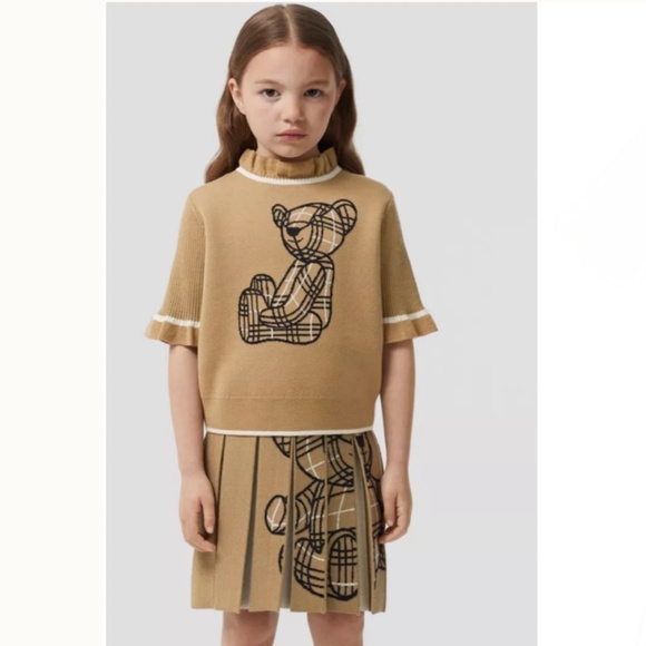 Burberry Girls Thomas Bear Avril Pleated Knit Skirt - Picture 4 of 11